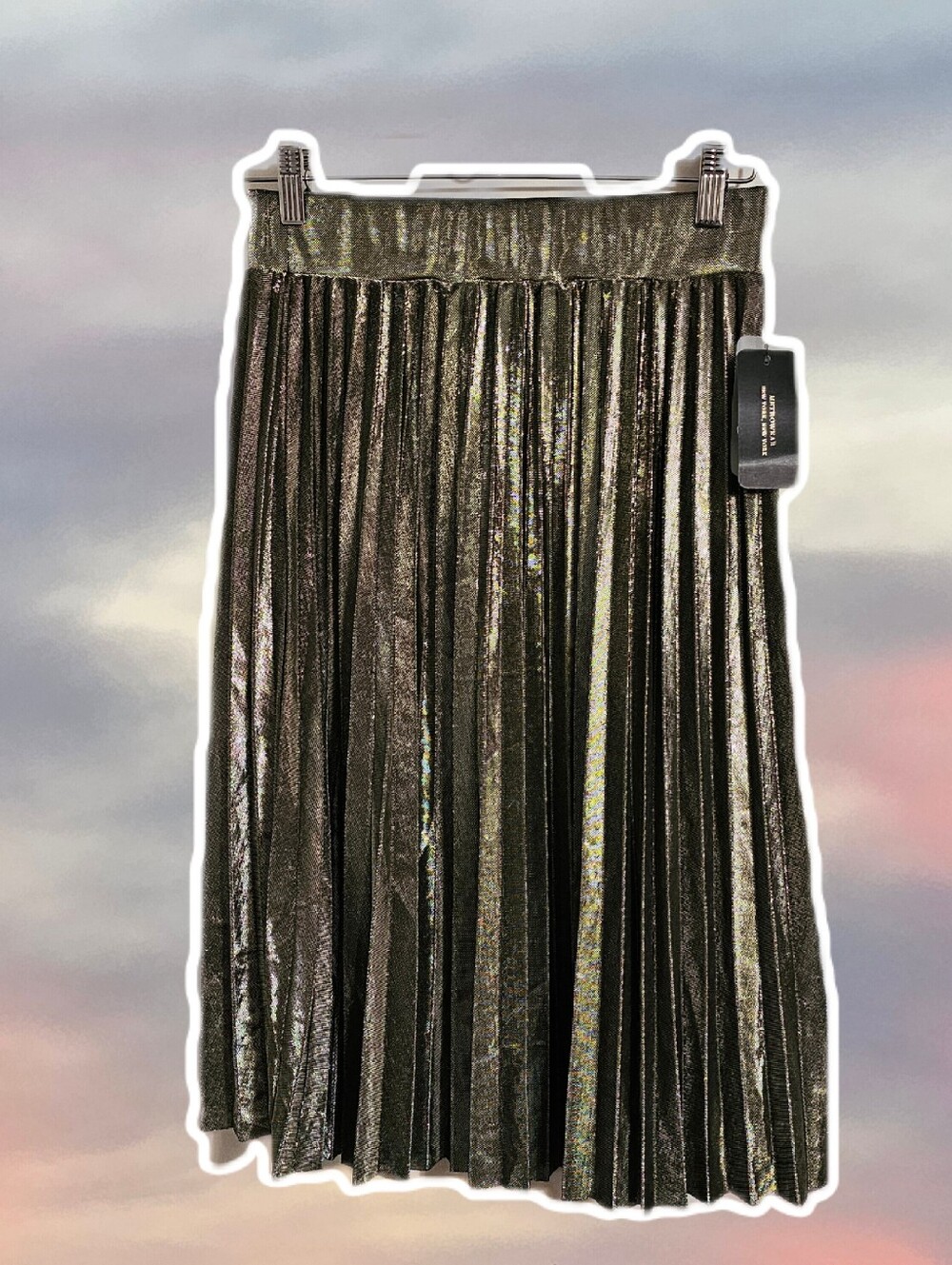 5/$20 Nwt Metro Wear Metallic Pleated Midi Skirt - Gold